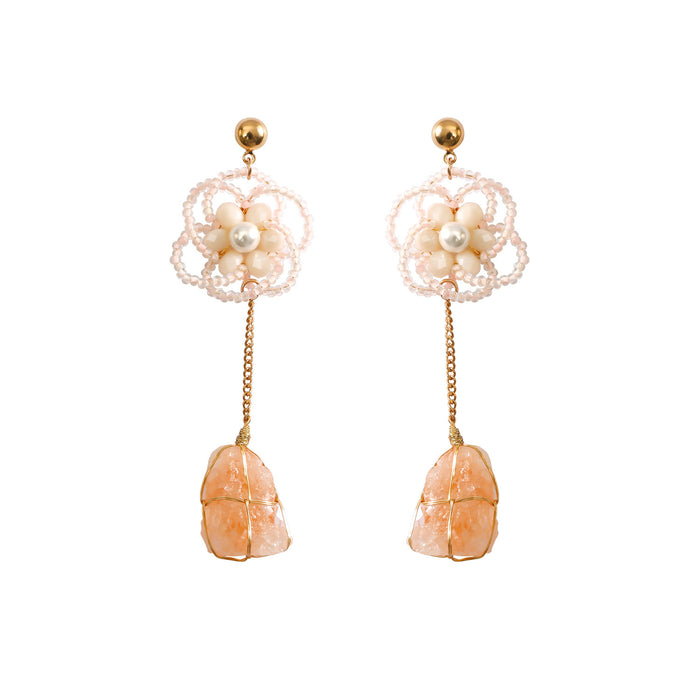 Jewelry WholesaleWholesale Natural Crystal Stone Rice Bead Flower Earrings MOQ≥2 JDC-ES-JM007 Earrings 杰米 %variant_option1% %variant_option2% %variant_option3%  Factory Price JoyasDeChina Joyas De China