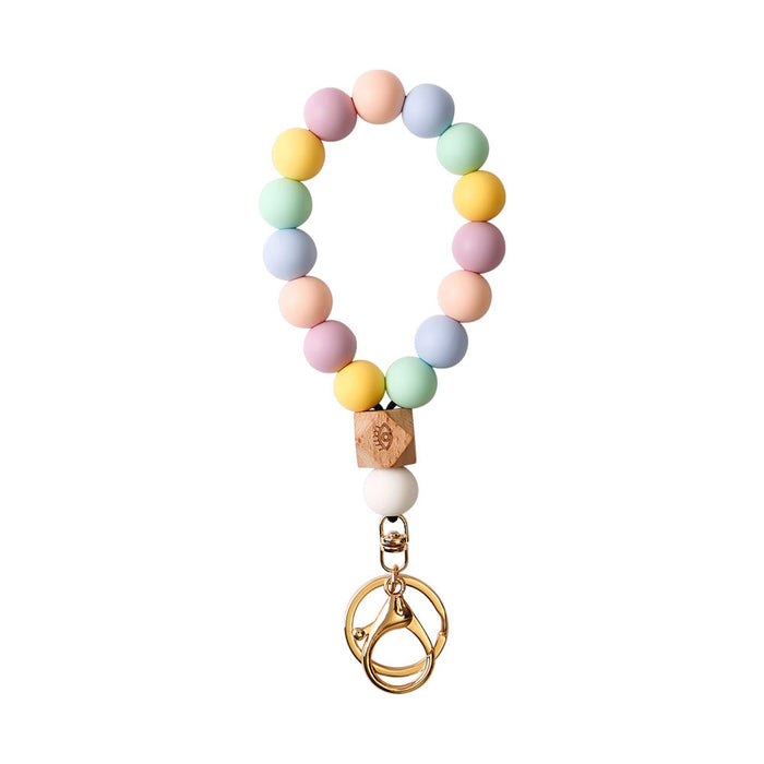 Wholesale Color Silicone Beaded Wristlet Keychain MOQ≥2 JDC-KC-JM038