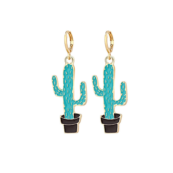 Wholesale Earrings Alloy Ceramic Cactus Geometric Plant Earrings MOQ≥2 JDC-ES-Yihan010