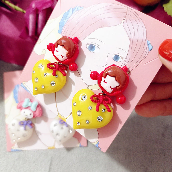 Wholesale Earrings Resin Cute Cartoon Rhinestone Love (S) JDC-ES-Xingj021