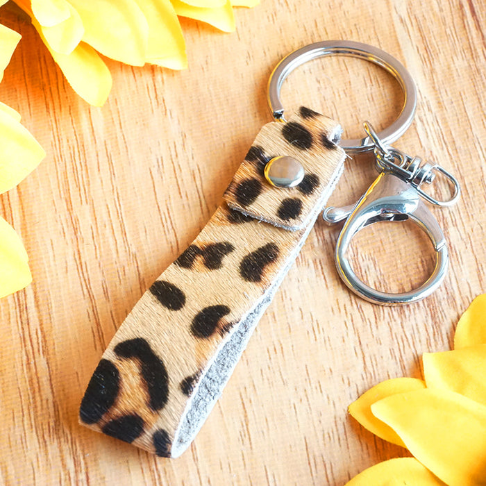 Wholesale Keychains Alloy Genuine Leather Leopard Zebra Cow Cow 3pcs JDC-KC-HeYi013