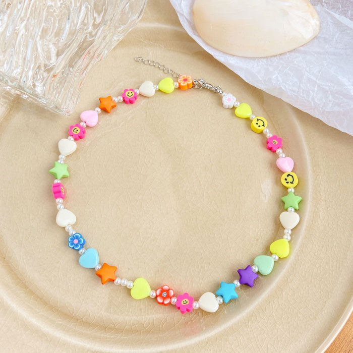 Jewelry WholesaleWholesale five pointed star Peach Heart Flower Necklace JDC-NE-F045 necklaces 韩之尚 %variant_option1% %variant_option2% %variant_option3%  Factory Price JoyasDeChina Joyas De China