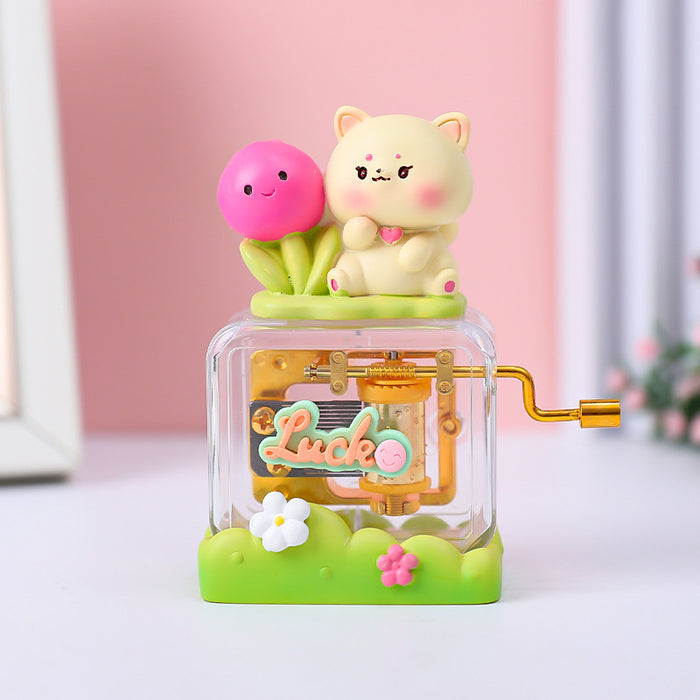 Wholesale Cartoon Resin Hand-cranked Music Box Desktop Ornament Wooden Music Box Bag (F) JDC-OS-WeiJ001