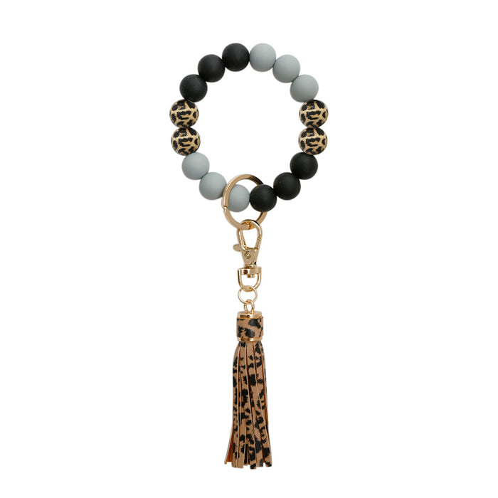 Wholesale Skull Hairball Leather Tassel Silicone Beaded Wristlet Keychain JDC-KC-JM036