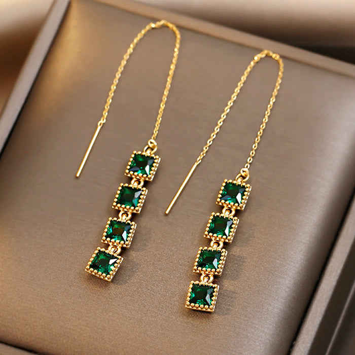 Wholesale Earrings Copper Emerald Small Square Tassels MOQ≥2 JDC-ES-PREMCAOS007