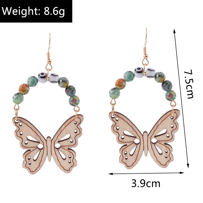 Wholesale Earrings Wooden Love Fringe Devil's Eye Hollow Carved Butterfly JDC-ES-yseng007