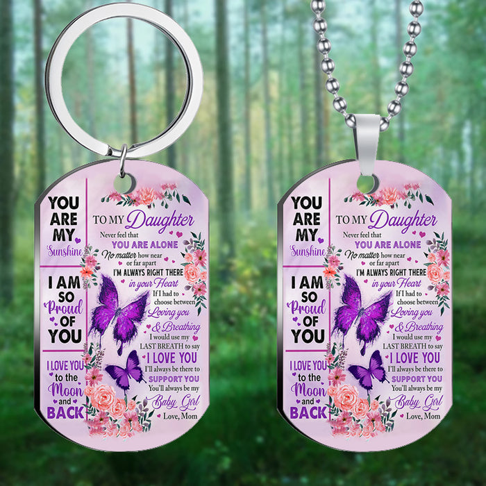 Wholesale To My Daughter Butterfly Stainless Steel Necklace Keychain MOQ≥2 JDC-KC-HuH003