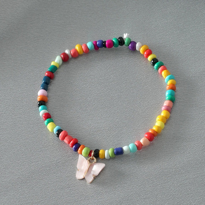 Wholesale Colorful Beaded Anklet Summer Boho Butterfly Rice Bead Anklet MOQ≥2 JDC-AS-RuiP007