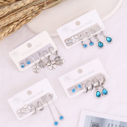 Jewelry WholesaleWholesale Clover Water Drop Zircon Stainless Steel Earrings Set JDC-ES-Bingm020 Earrings 冰萌 %variant_option1% %variant_option2% %variant_option3%  Factory Price JoyasDeChina Joyas De China