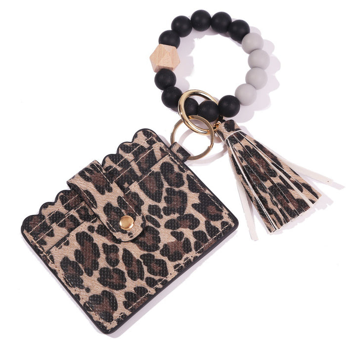 Jewelry WholesaleWholesale PU Leather Silicone Beaded Tassel Card Holder Keychain JDC-KC-JinHan002 Keychains 金涵 %variant_option1% %variant_option2% %variant_option3%  Factory Price JoyasDeChina Joyas De China