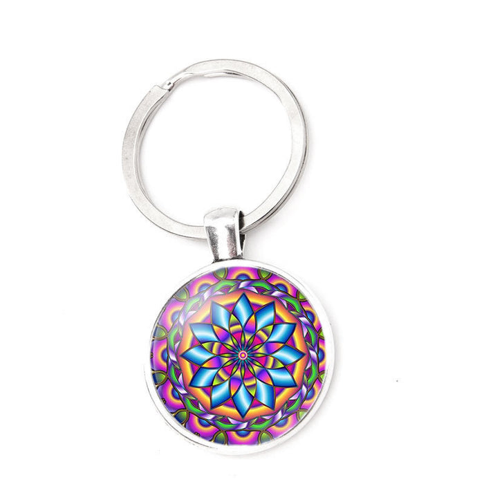 Wholesale Keychains Alloy Indian Religion Mandala Flower Time Gem MOQ≥2 JDC-KC-XinT003