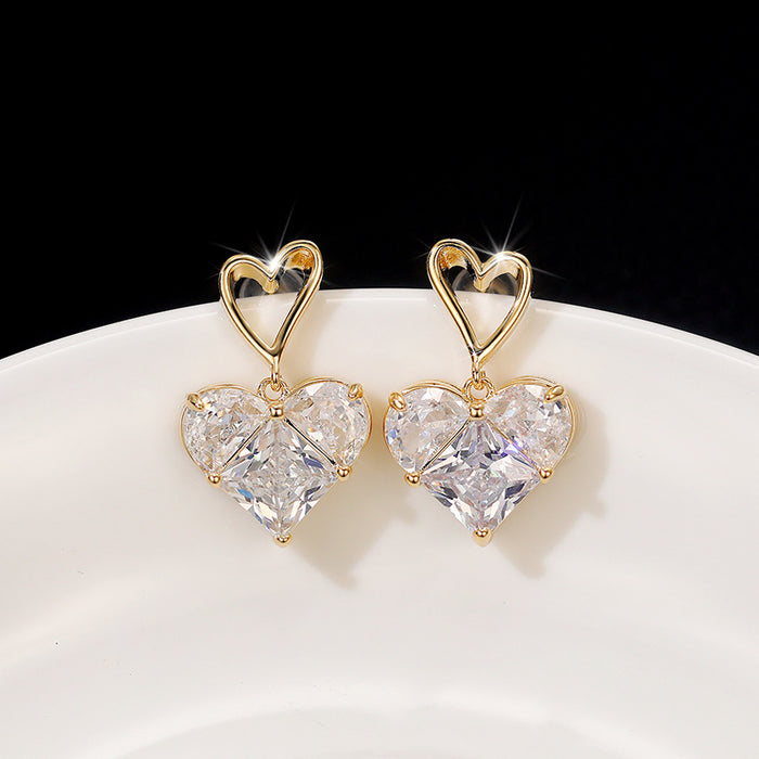 Wholesale Earrings Copper Zircon Heart Shape MOQ≥2 JDC-PREMCAOS-ES-004