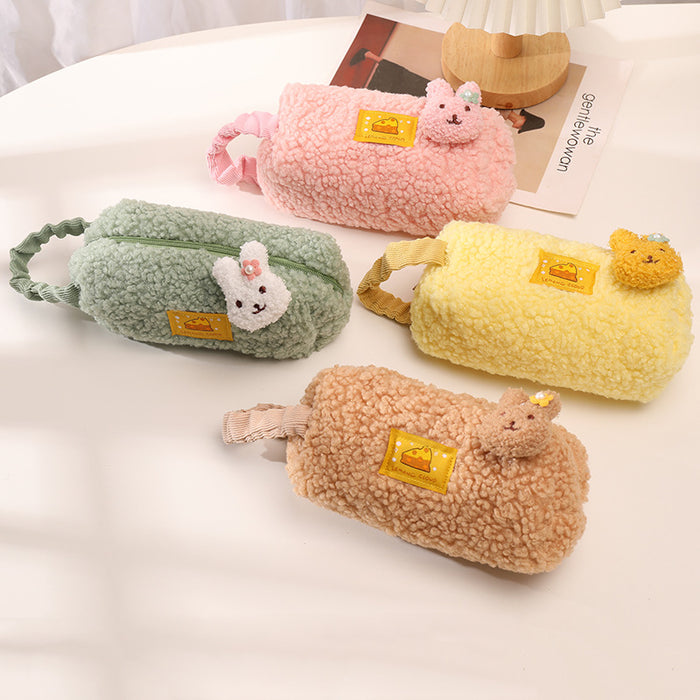 Wholesale Pencil Bag Lamb Wool Cute Cartoon Stationery Box MOQ≥2 JDC-PB-YUNKE016