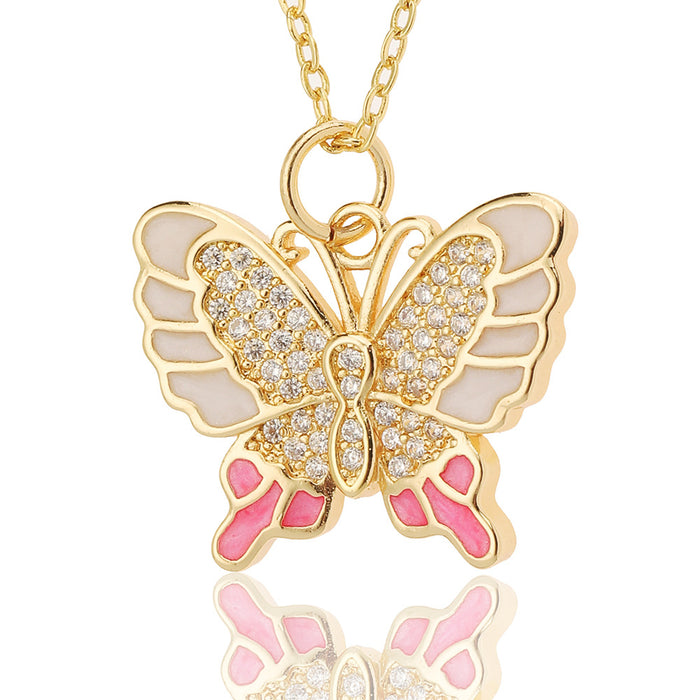 Wholesale Jewelry Drop Oil Painted Butterfly Pendant Necklace JDC-NE-HX017