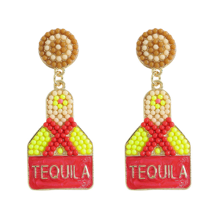 Wholesale Earrings Alloy Enamel Inlay Rice Beads Wine Bottle JDC-ES-SHIYU005