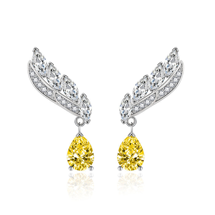 Jewelry WholesaleWholesale feather yellow silver plated earrings JDC-ES-BZ007 Earrings 标志 %variant_option1% %variant_option2% %variant_option3%  Factory Price JoyasDeChina Joyas De China