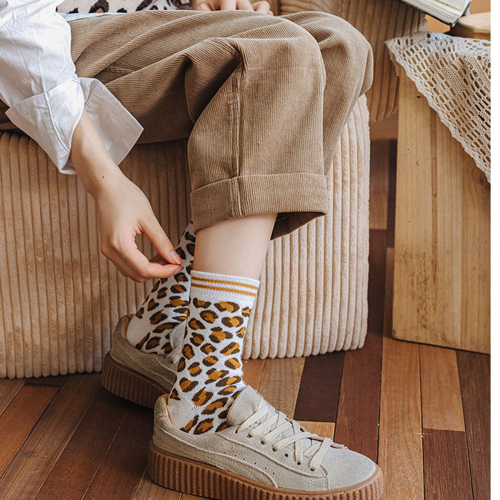 Wholesale Sock Cotton Mid Tube Sweat Absorbing Winter Thickening Warm Leopard Print JDC-SK-MD006