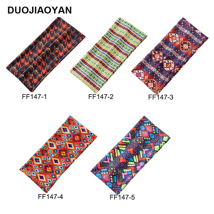 Wholesale Stretch Printed Headband Ethnic Style Pattern Wide Side Hairband MOQ≥3 JDC-HD-Jiaoy016