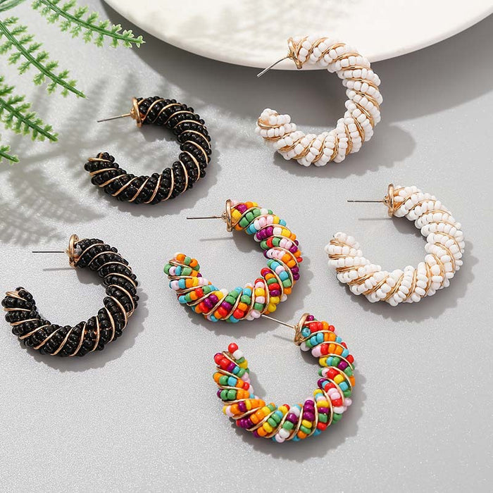 Jewelry WholesaleWholesale bohemian C-shaped rice bead geometry woven resin earrings JDC-ES-Lai009 Earrings 恋艾 %variant_option1% %variant_option2% %variant_option3%  Factory Price JoyasDeChina Joyas De China