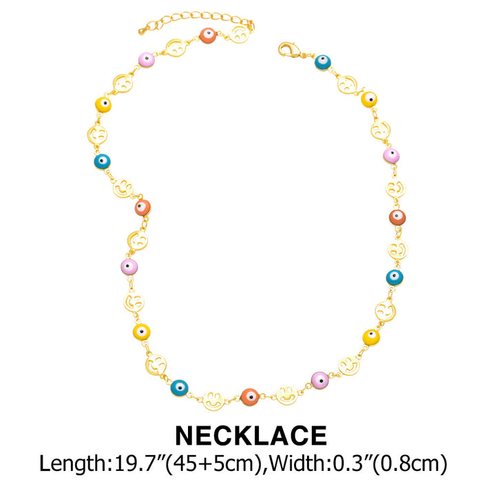 Wholesale Bracelet Copper Color Drop Oil Eyes Smiley Mosaic Necklace Set JDC-BT-AS163