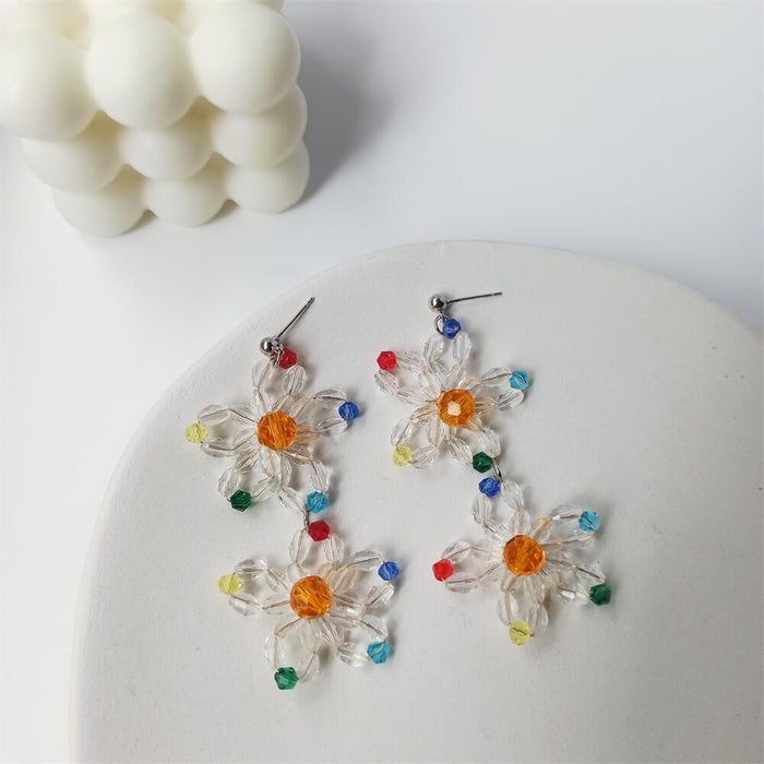 Jewelry WholesaleWholesale color crystal millet beads woven flowers S925 silver needle earrings JDC-ES-FX014 Earrings 繁瑆 %variant_option1% %variant_option2% %variant_option3%  Factory Price JoyasDeChina Joyas De China