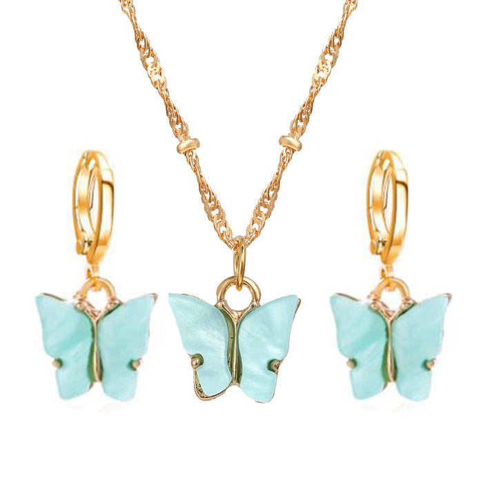 Wholesale Color Acrylic Butterfly Necklace Set Retro Simple JDC-NE-F076