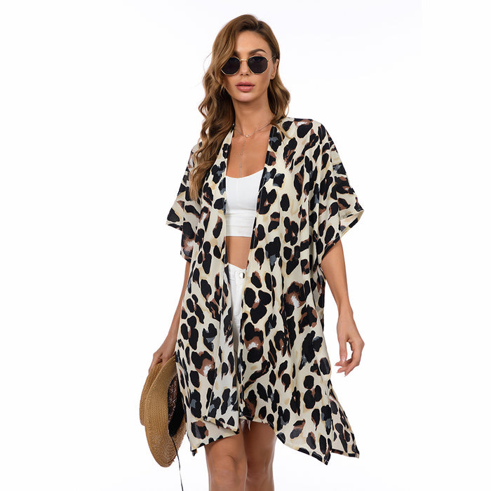 Wholesale Leopard Print Cardigan Summer Beachwear Sunscreen Cardigan MOQ≥2 JDC-SW-jiam002