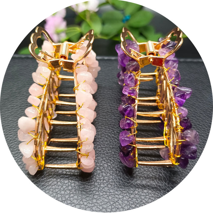 Wholesale Natural Crystal Alloy Square Mouth Gravel Hair Grab Hair Clip JDC-HC-ZHIY001