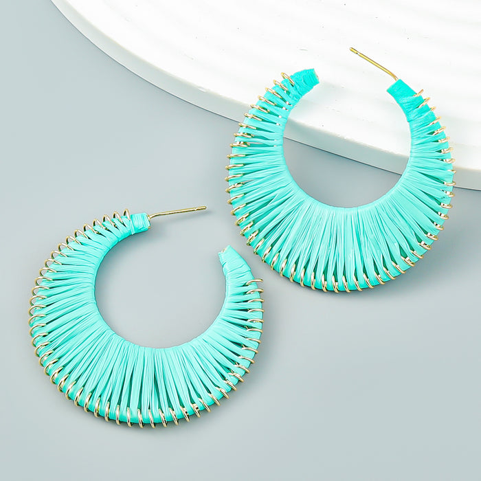 Wholesale Raffia Braided C Shape Earrings MOQ≥2 JDC-ES-jiul008