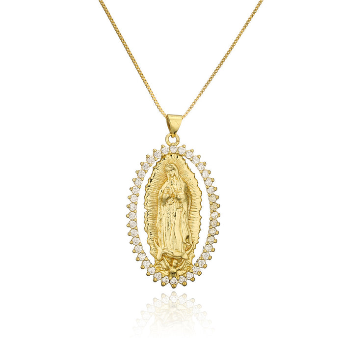 Jewelry WholesaleWholesale copper plated 18K gold zircon Virgin Mary necklace JDC-NE-AG137 Necklaces 澳古 %variant_option1% %variant_option2% %variant_option3%  Factory Price JoyasDeChina Joyas De China