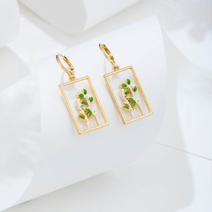 Wholesale Earrings Alloy Ceramic Cactus Geometric Plant Earrings MOQ≥2 JDC-ES-Yihan010