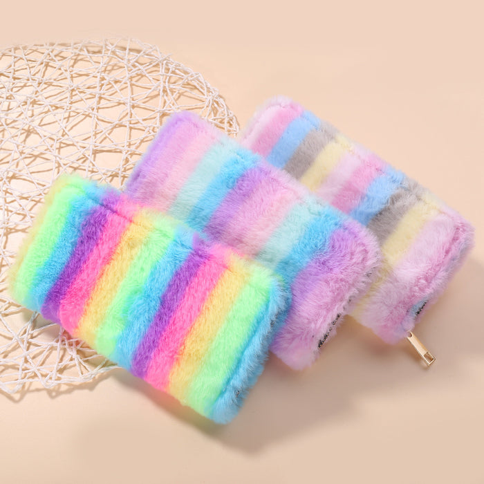 Wholesale Plush Gradient Rainbow Long Wallet JDC-WT-HongHua002