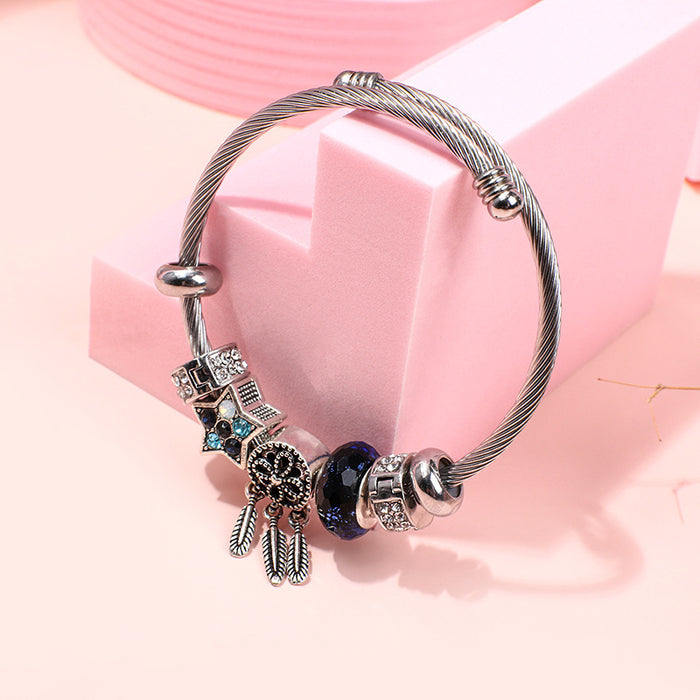 Wholesale Zircon Glass Crystal Alloy Dreamcatcher Bracelet MOQ≥2 JDC-BT-YouD002