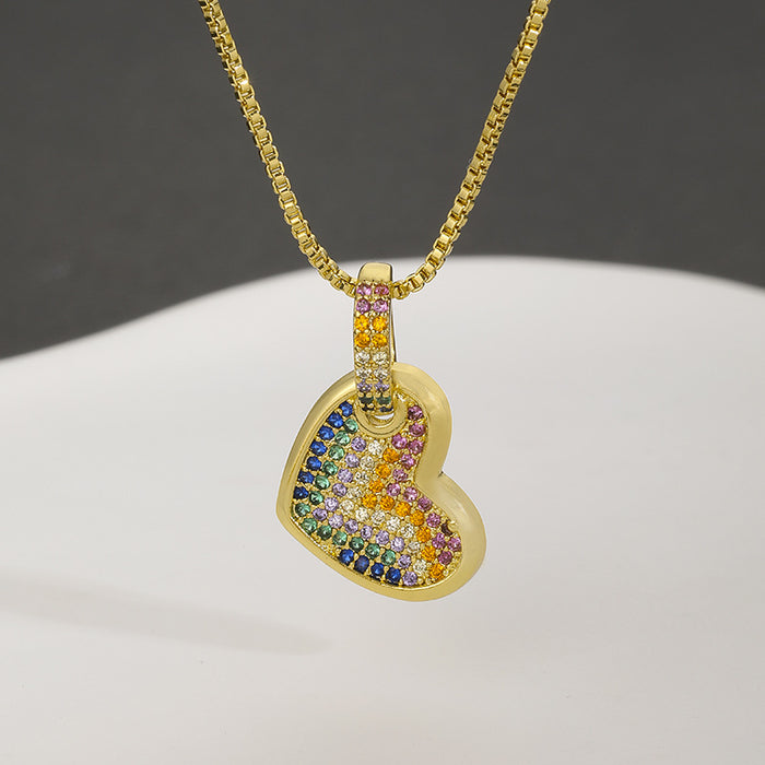 Wholesale Fashion Colorful Brass 18k Gold Zircon Peach Heart Double Layer Necklace JDC-NE-DRY003