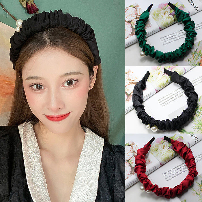 Jewelry WholesaleWholesale pearl pleated large intestine headband women JDC-HD-Lizhen004 Headband 栗臻 %variant_option1% %variant_option2% %variant_option3%  Factory Price JoyasDeChina Joyas De China