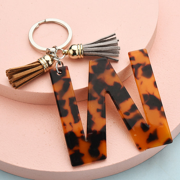 Wholesale 26 English alphabet keychain leopard pattern JDC-KC-YPin006