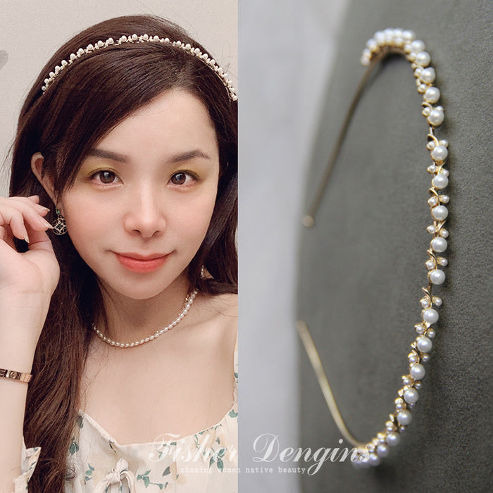 Wholesale Headband Pearl Rhinestone Opal Alloy JDC-HD-FSE001