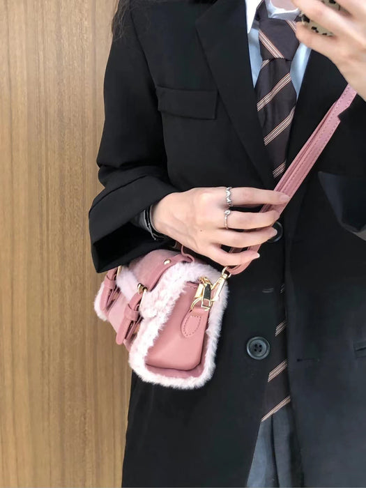 Wholesale Shoulder Bag Leather Fleece Pink Wool Plush Small Square Bag Diagonal JDC-SD-JXF005