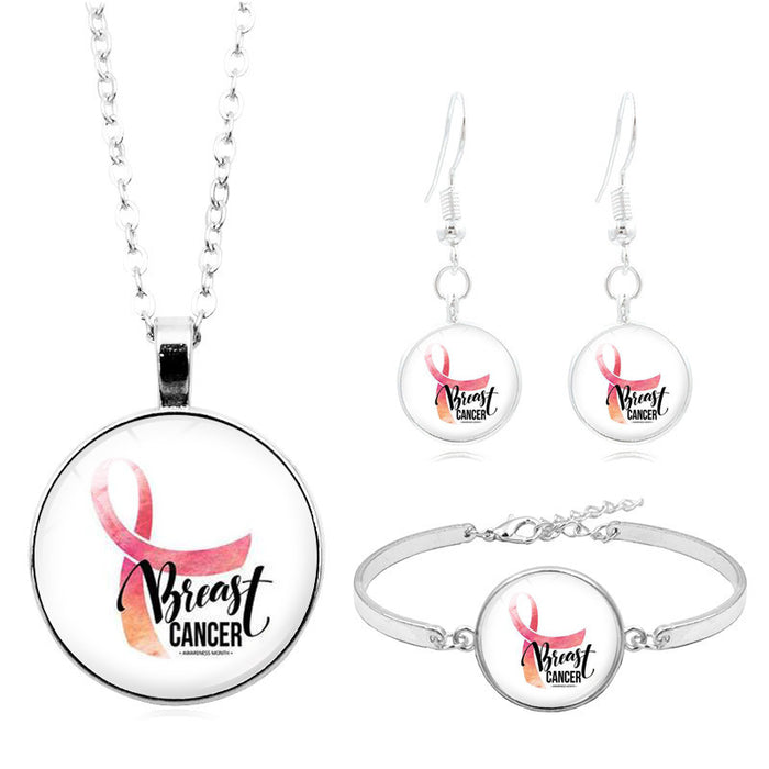 Wholesale breasts ái pink ribbon logo necklace set JDC-BT-XuS008