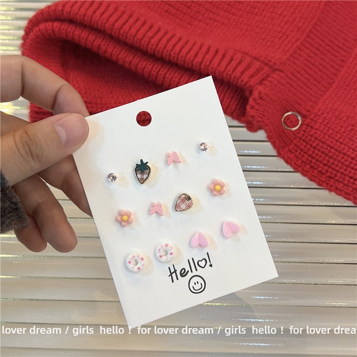 Wholesale Fruit Stud Earrings Set Sweet and Cute Pink Spray Paint MOQ≥2 JDC-ES-Lfm006