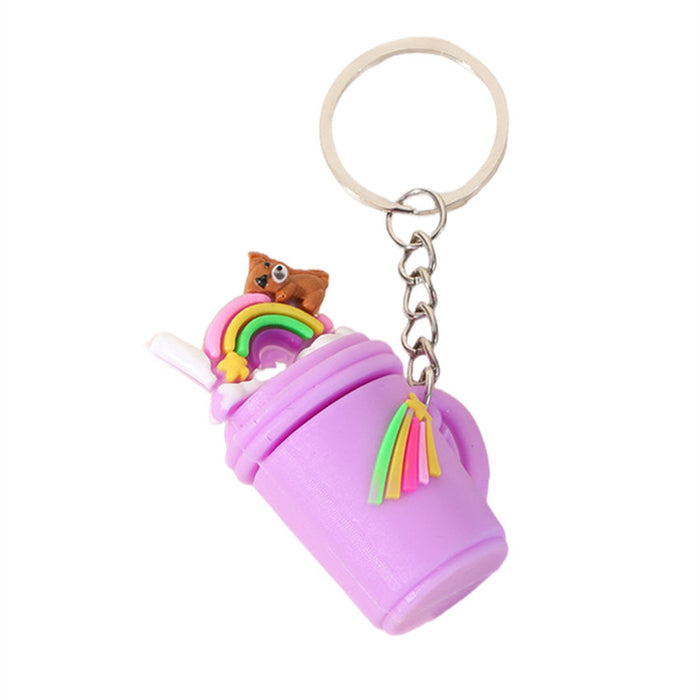 Wholesale Pink Milk Tea Cup Keychain Rainbow Simulation MOQ≥2 JDC-KC-WenJ003