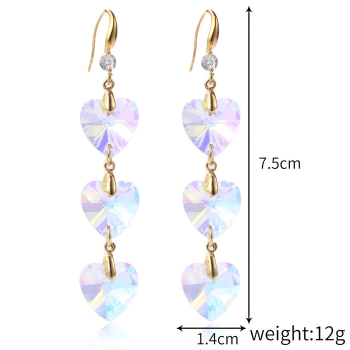 Wholesale Long Colorful Flower Heart Crystal Earrings JDC-ES-JiaYi001