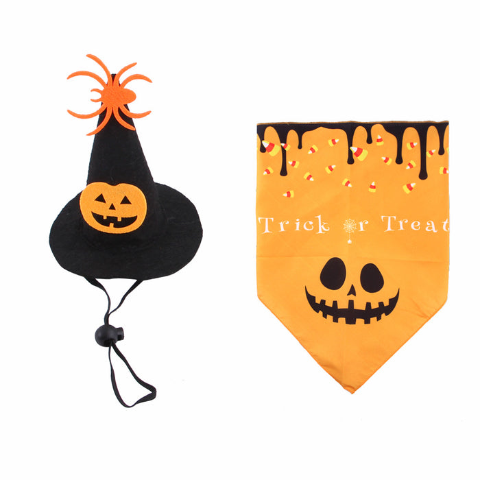 Wholesale Pet Decorations Hat Scarf Pumpkin Funny Headwear Set MOQ≥2 JDC-PD-Miaodi007