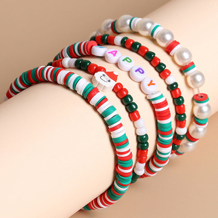 Wholesale Red and Green Soft Pottery Bracelet 5 Piece Decorations JDC-BT-JingD013