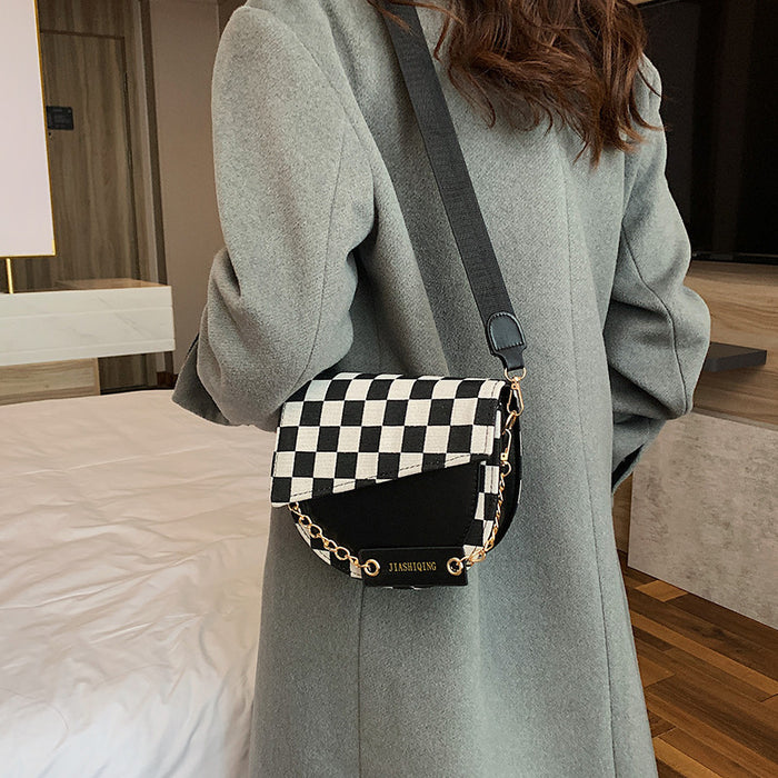 Jewelry WholesaleWholesale plaid shoulder messenger bag simple saddle bag JDC-SD-Ailef004 Shoulder Bags 爱乐坊 %variant_option1% %variant_option2% %variant_option3%  Factory Price JoyasDeChina Joyas De China