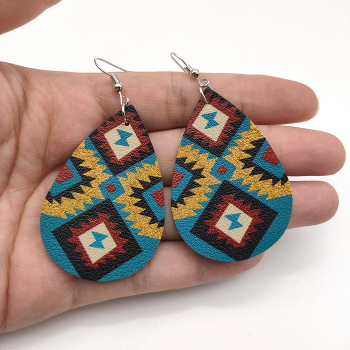 Wholesale Aztec Pattern Leather Drop Earrings JDC-ES-KDL005