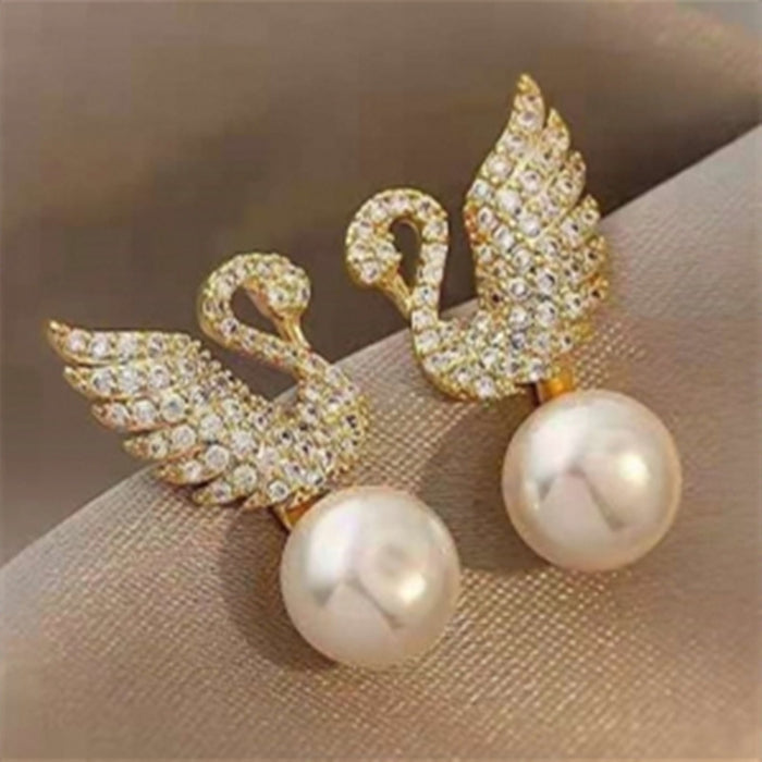 Wholesale Earrings Alloy Swan Pearl MOQ≥2 JDC-ES-hanyi005