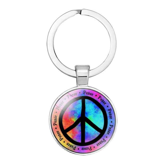 Wholesale Peace Sign Time Gemstone Alloy Glass Keychain JDC-KC-NingX012