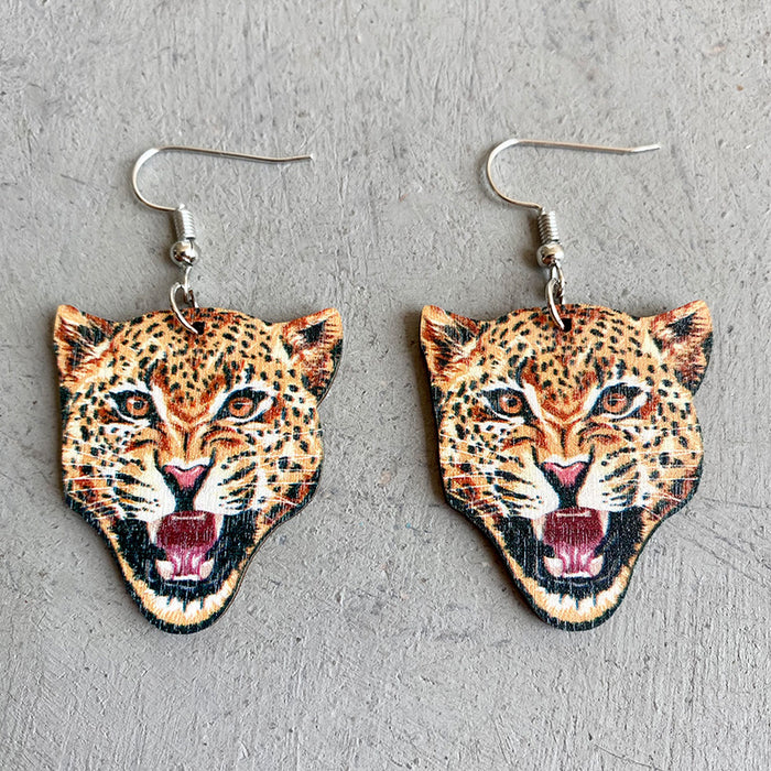 Wholesale jewelry fun animal wooden earrings exaggerated personality MOQ≥3 JDC-ES-heyi017