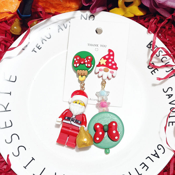 Wholesale Earrings Resin Christmas Cute Strawberry Santa Asymmetric (S) JDC-ES-Xingj022